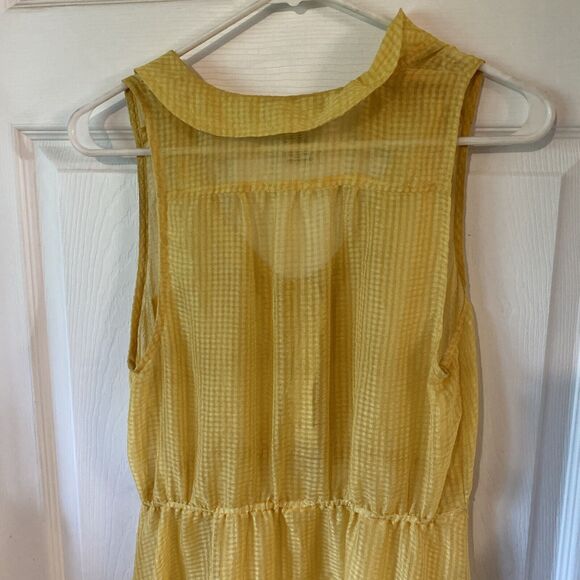 American Rag Dress Women’s Size Large Yellow Checked Sheer Pocket Button Summer - Picture 8 of 11